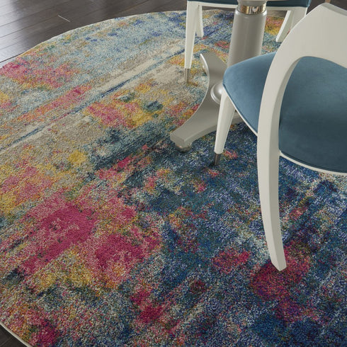 2' X 6' Blue And Yellow Abstract Power Loom Non Skid Area Rug